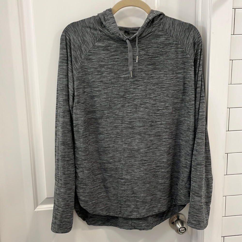 Kyodan Outdoor Grey Blue Pullover Sweatshirt Hoodie with Thumb Holes Size Large